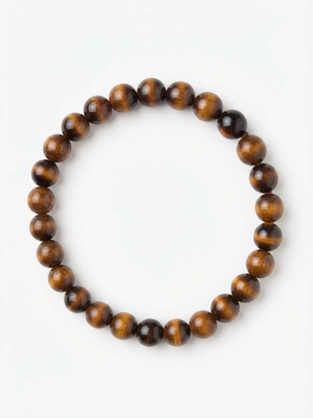 Men's Brown Beaded Bracelet - Natural Wood Finish